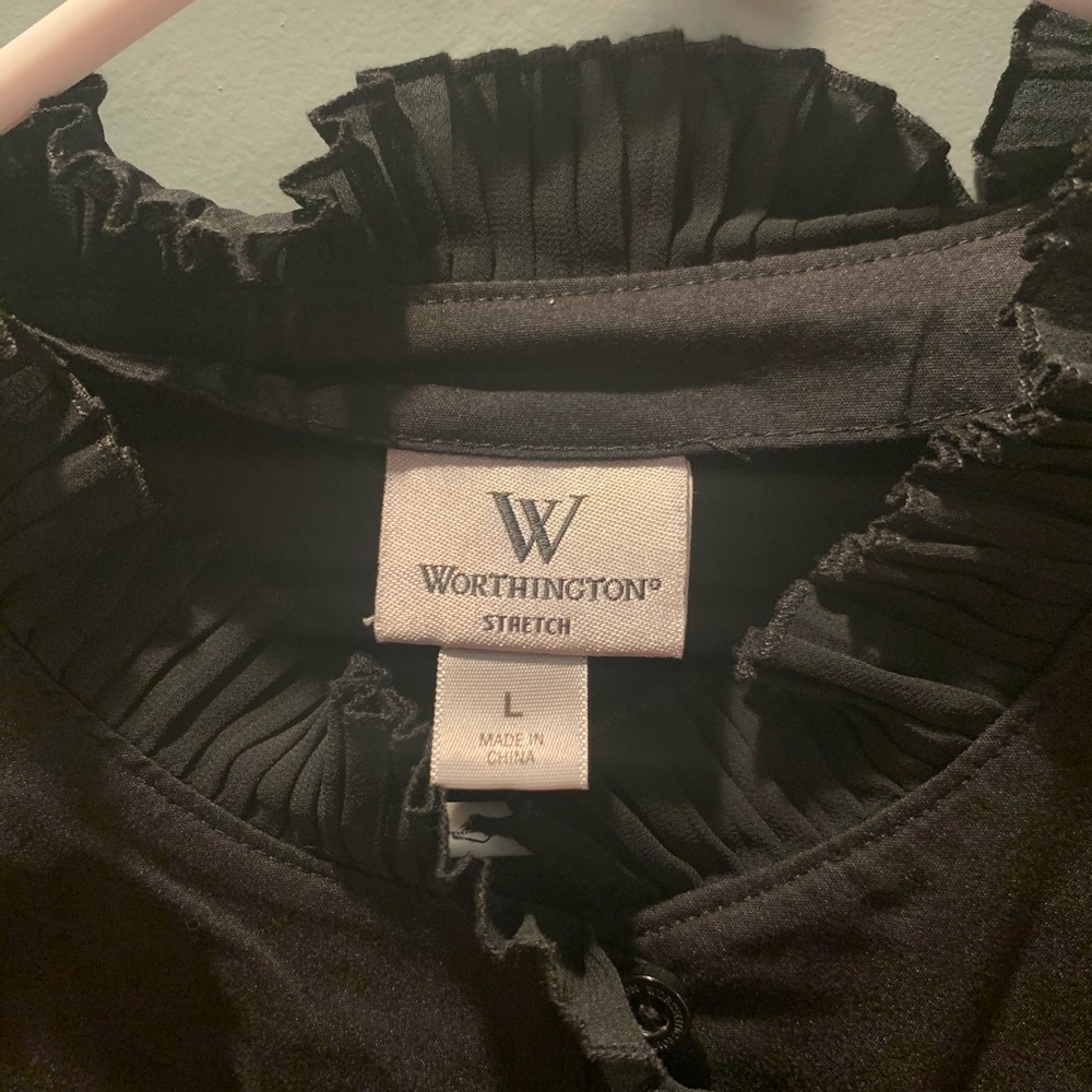 Black Ruffled Short Sleeve Button Down - Picture 3 of 3